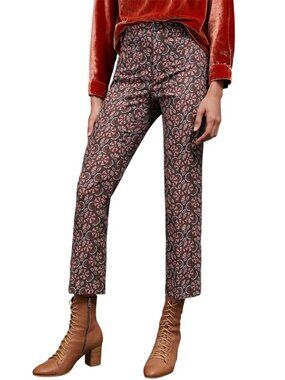 Anthropologie Slim Straight Floral Pants Boho Cottagecore Cropped Brown 8